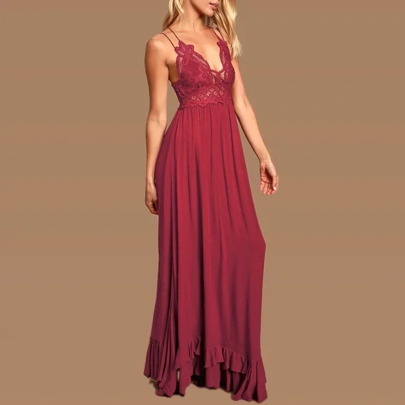 knee length dresses for ladies Free People Adella Lace Maxi Dress in Purple